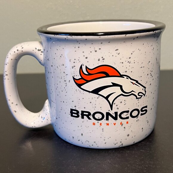 Denver Broncos Logo Official NFL White Stoneware Camping Style Mug - Picture 1 of 7